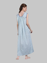Blue Women's Cotton Floral Sleeveless Nighty by Shararat