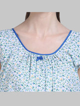 Blue Women's Cotton Floral Sleeveless Nighty by Shararat