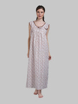 White & Brown Women's Cotton Floral Sleeveless Nighty