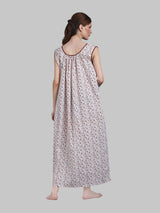 White & Brown Women's Cotton Floral Sleeveless Nighty