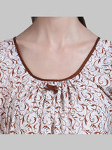 White & Brown Women's Cotton Floral Sleeveless Nighty