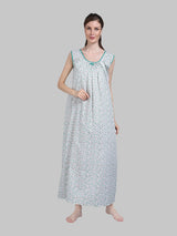 Green Women's Cotton Floral Sleeveless Nighty