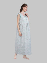 Green Women's Cotton Floral Sleeveless Nighty