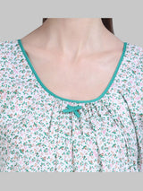 Green Women's Cotton Floral Sleeveless Nighty
