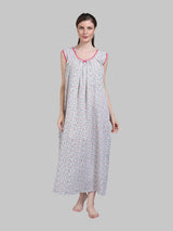 White & Pink Women's Cotton Floral Sleeveless Nighty
