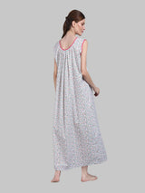 White & Pink Women's Cotton Floral Sleeveless Nighty