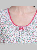 White & Pink Women's Cotton Floral Sleeveless Nighty