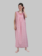White & Red Women's Cotton Floral Sleeveless Nighty