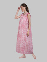 White & Red Women's Cotton Floral Sleeveless Nighty