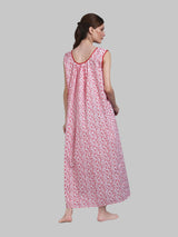 White & Red Women's Cotton Floral Sleeveless Nighty