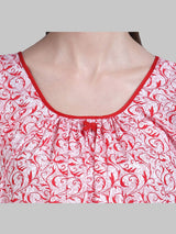 White & Red Women's Cotton Floral Sleeveless Nighty