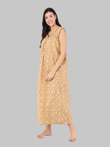 Brown Women's Sleeveless Cotton Floral Print Nighty