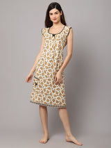 Women's Floral Sleeveless Nighty With Pocket - Yellow