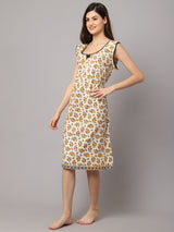 Women's Floral Sleeveless Nighty With Pocket - Yellow