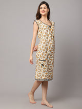 Women's Floral Sleeveless Nighty With Pocket - Yellow