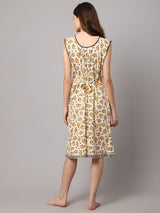 Women's Floral Sleeveless Nighty With Pocket - Yellow