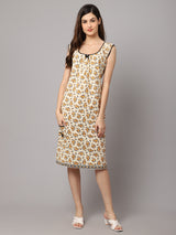Women's Floral Sleeveless Nighty With Pocket - Yellow