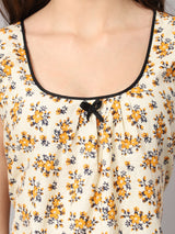 Women's Floral Sleeveless Nighty With Pocket - Yellow