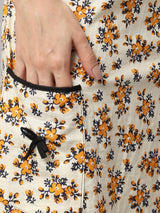 Women's Floral Sleeveless Nighty With Pocket - Yellow