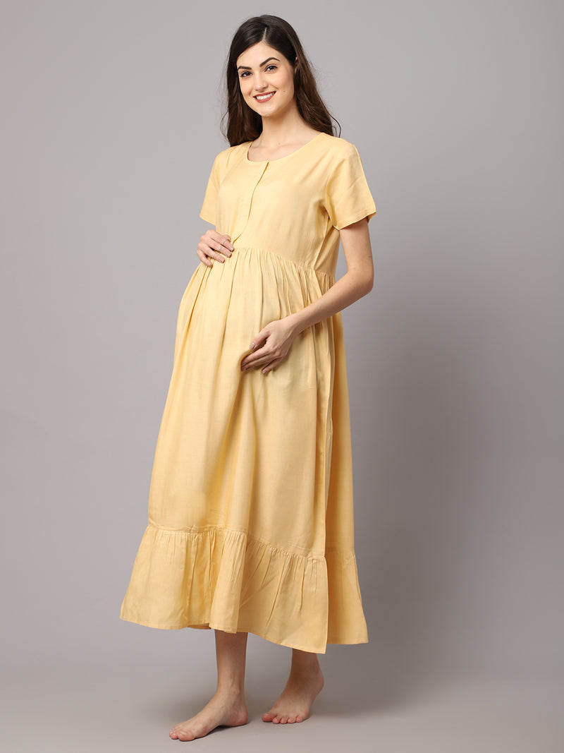 Women's Rayon Solid Pre and Post Maternity Dress with Feeding Zipper