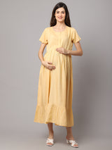 Women's Rayon Solid Pre and Post Maternity Dress with Feeding Zipper