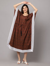 Women's  Cotton Foral Print Long Kaftan With Lace