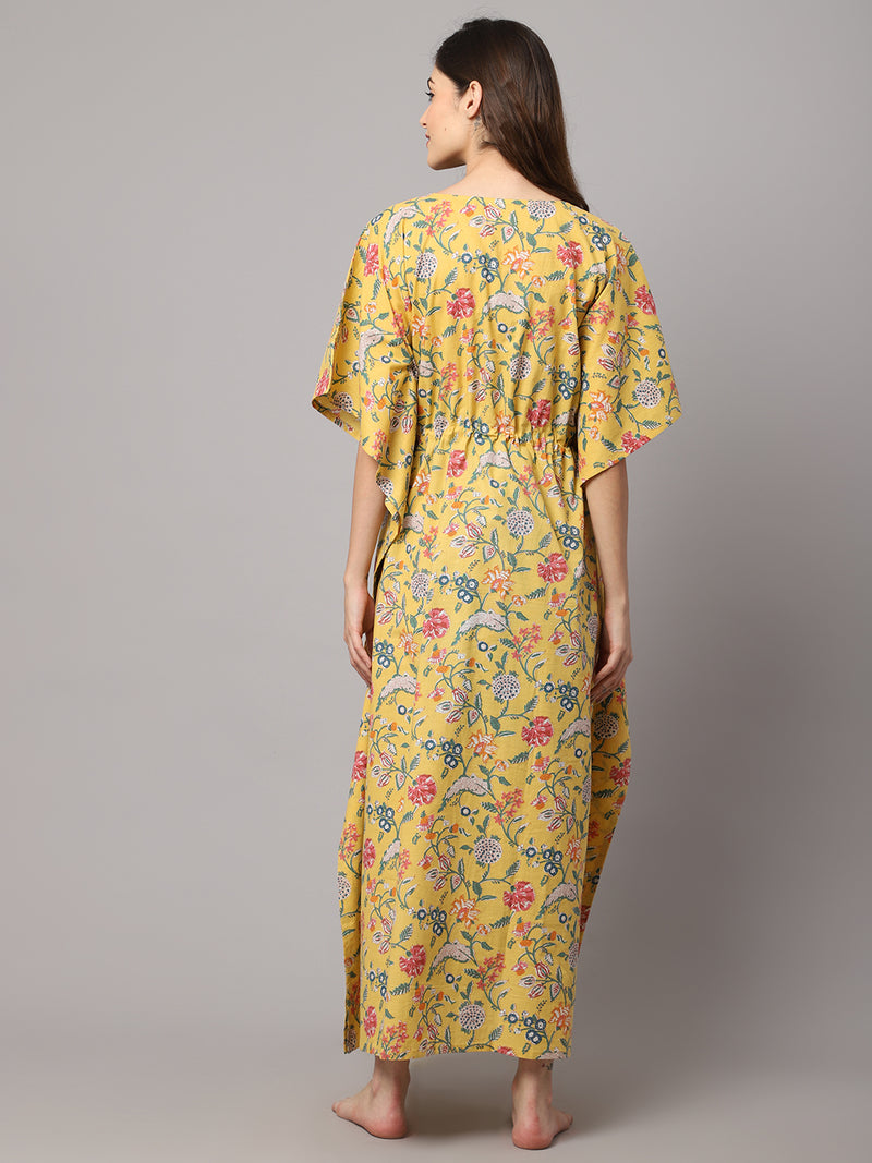 Women's Cotton Floral Print Maternity Kaftan With Feeding Zipper