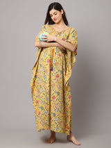 Women's Cotton Floral Print Maternity Kaftan With Feeding Zipper