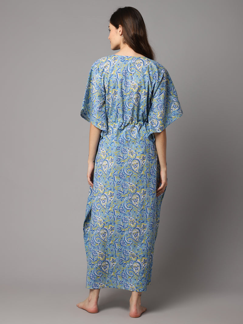 Women's Cotton Paisley Floral Print Maternity Kaftan With Pocket and Feeding