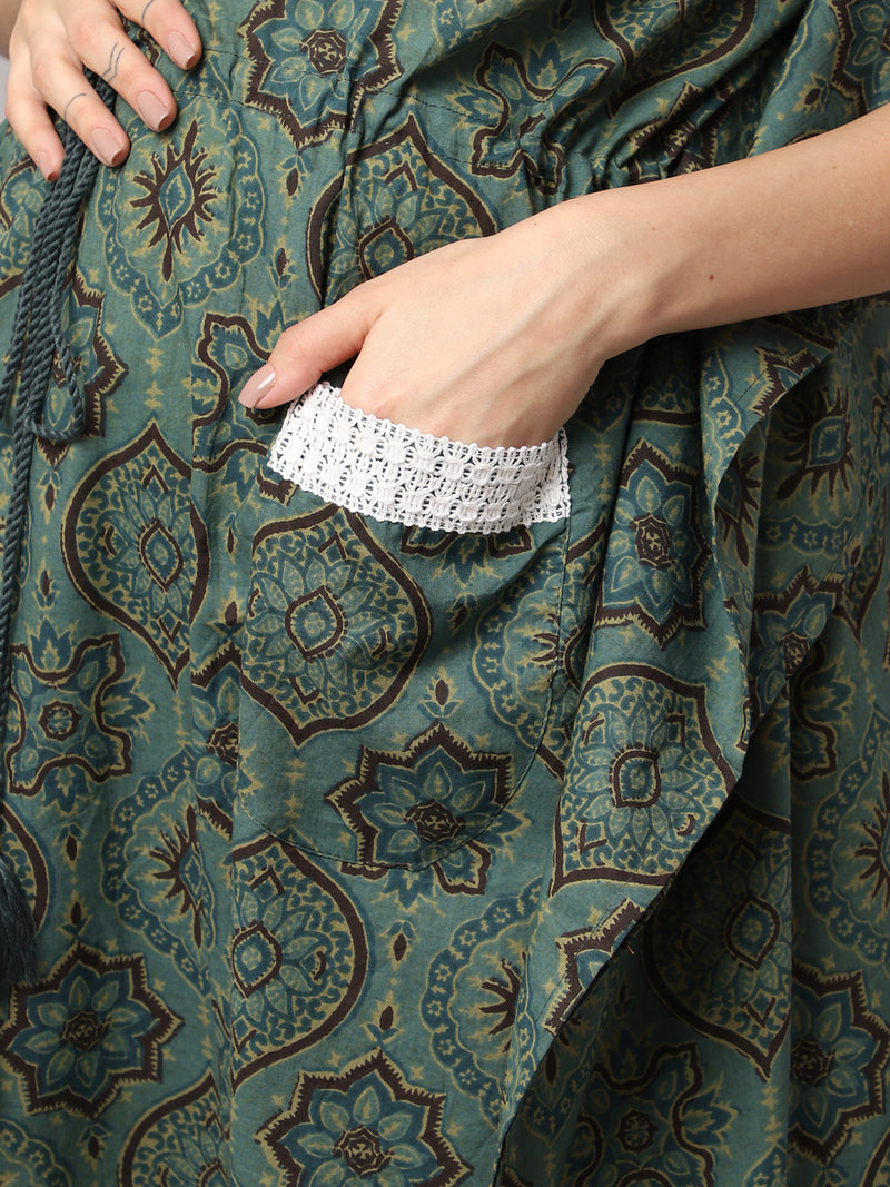 Women's Cotton Geometric Print Maternity Kaftan With Pocket And Feeding