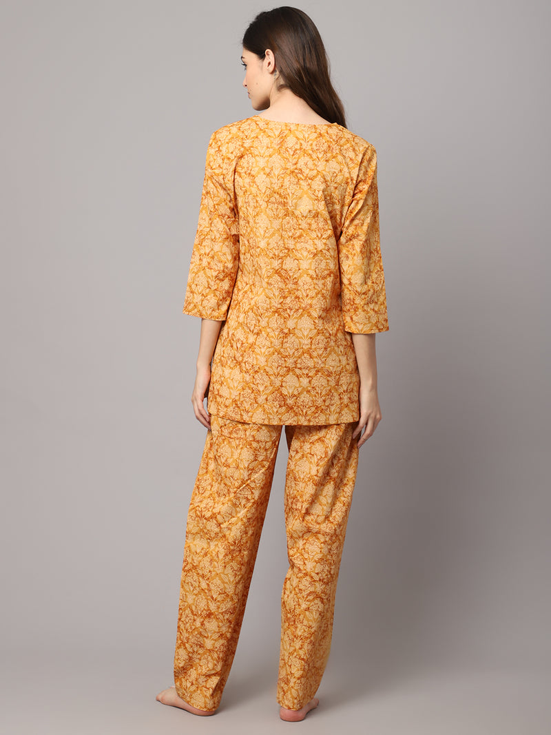 Yellow Floral Printed Women's Night Suit