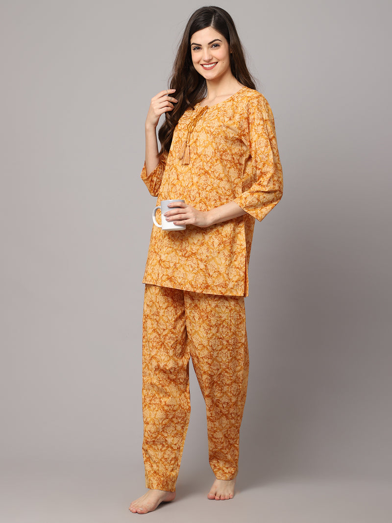 Yellow Floral Printed Women's Night Suit