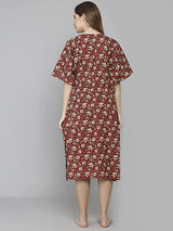 Shararat Women's Striped Knee Length Sleepshirt/ Night Shirt - Red